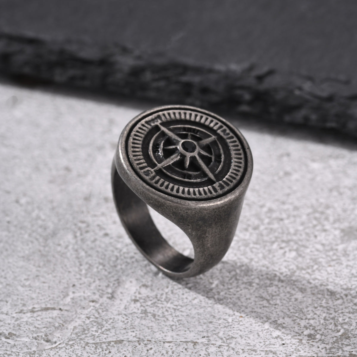 Men's Stainless Steel Color Compass Ring Daily Matching