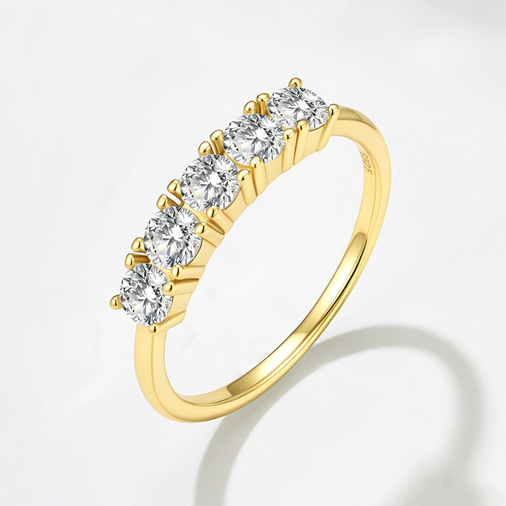 S925 Sterling Silver Single Row Five Zircon Ring Stacked Ring Index Finger