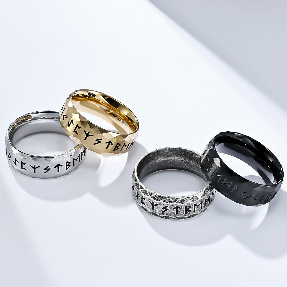 Planderful Viking Ring Nordic Text Titanium Steel For Men Durable Cultural Symbol Ring