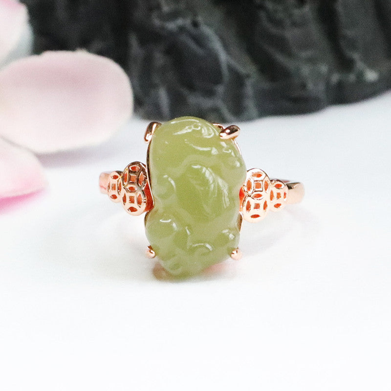 Hetian Jade Pixiu Coin Ring