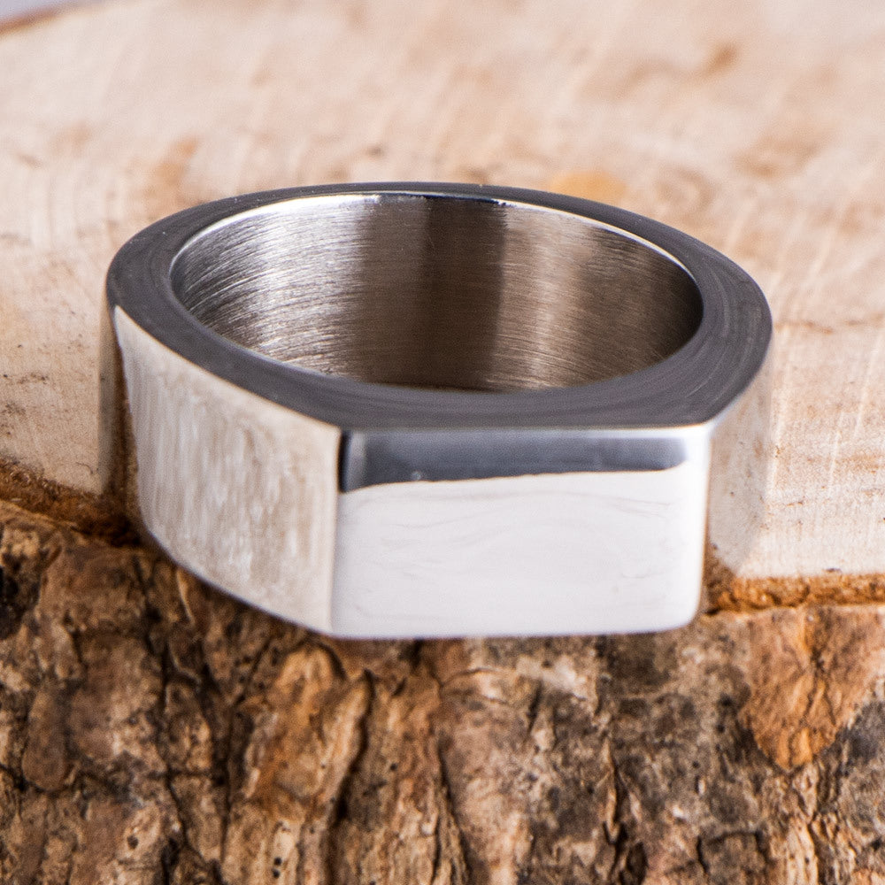 Sleek Titanium Steel Men's Trendy Flat Rectangular Ring