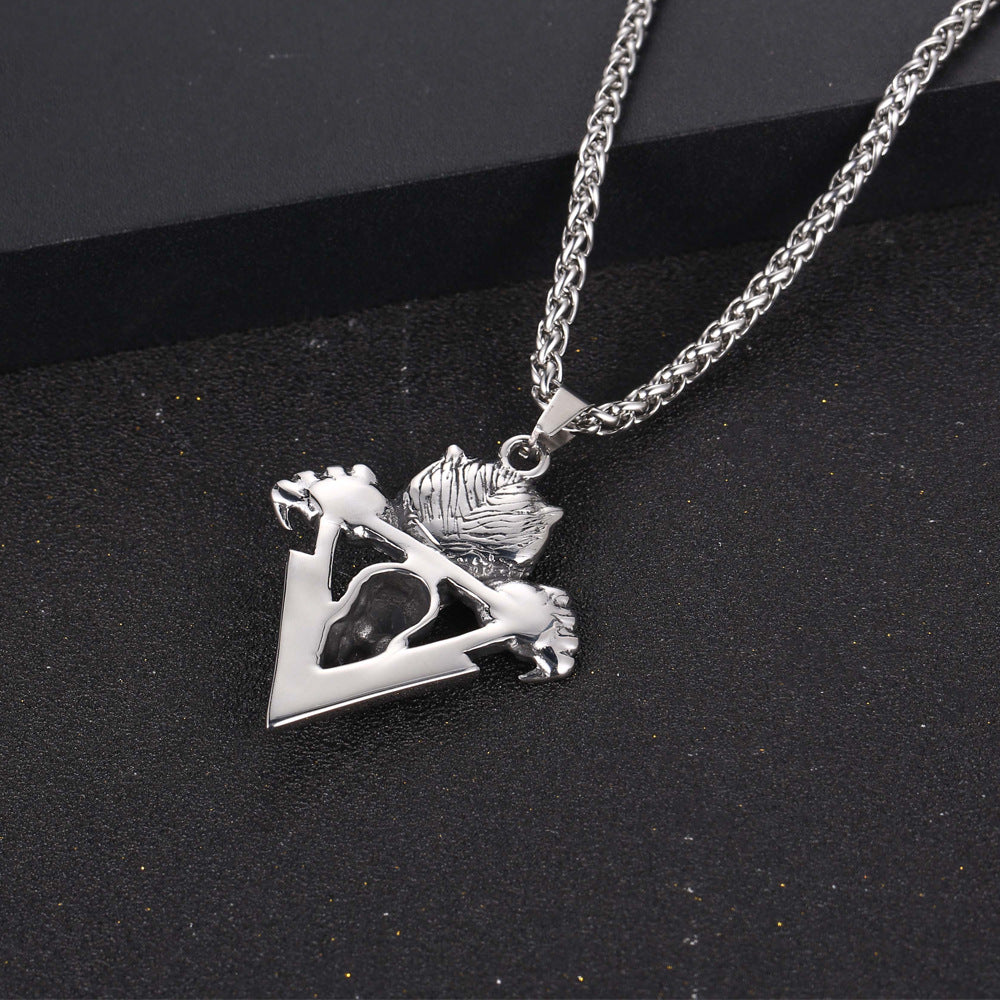 Titanium Steel Saber-Toothed Tiger Pendant Necklace with Retro Skull Design for Men