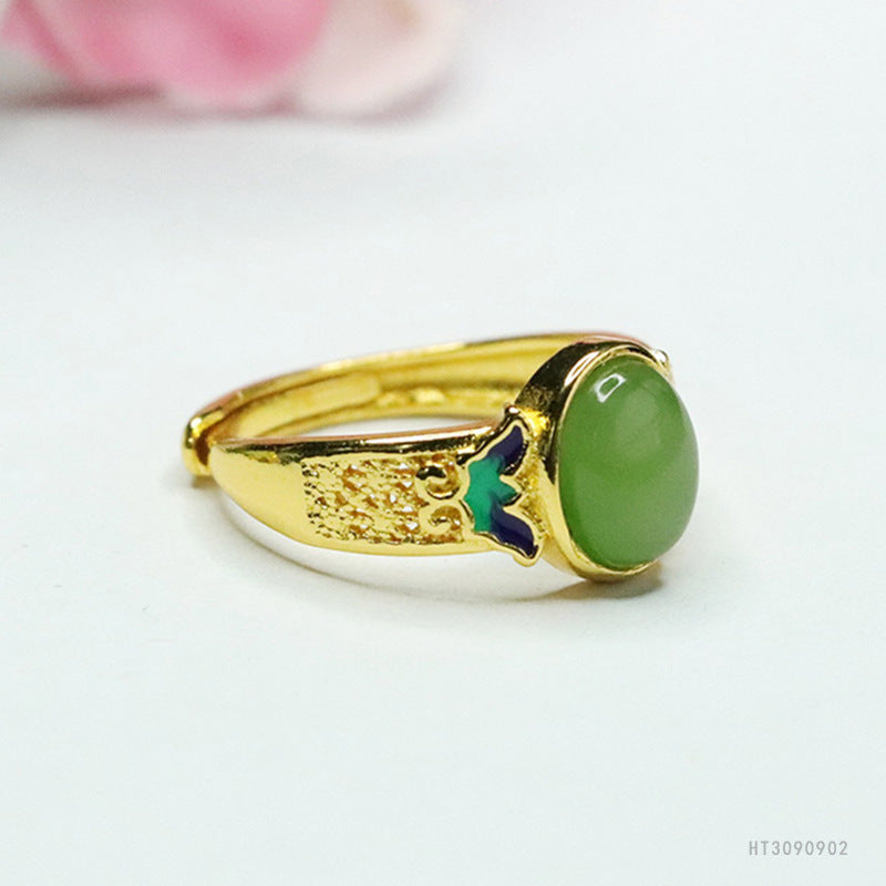 Hetian Jasper Enamel Butterfly Ring