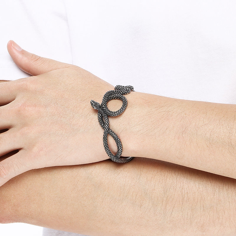 Dark Animal Lion Head Snake Head Opening C-Shaped Bracelet – Punk Style Old Winding