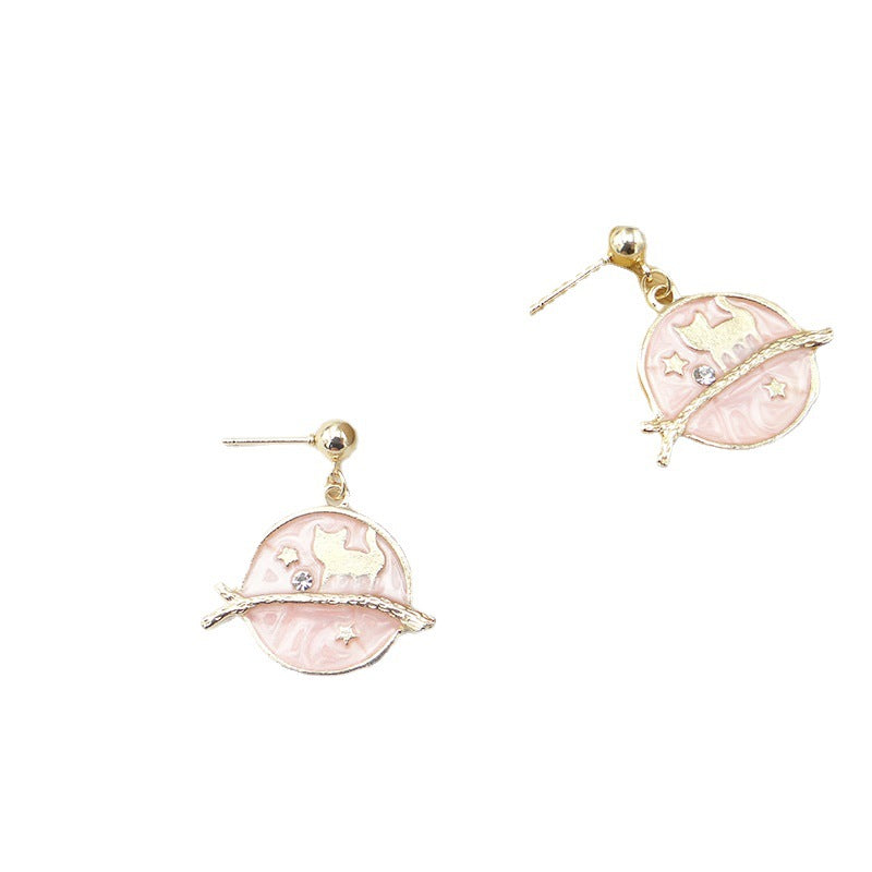 Enchanting Pink Kitten Earrings with Japanese and Korean Flair