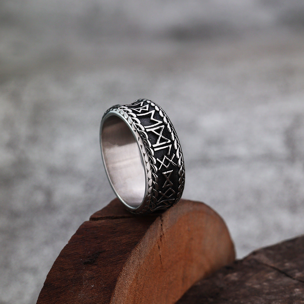 European And American Jewelry Wholesale Men's Titanium Steel Ring Retro Viking Rune Ethnic Style