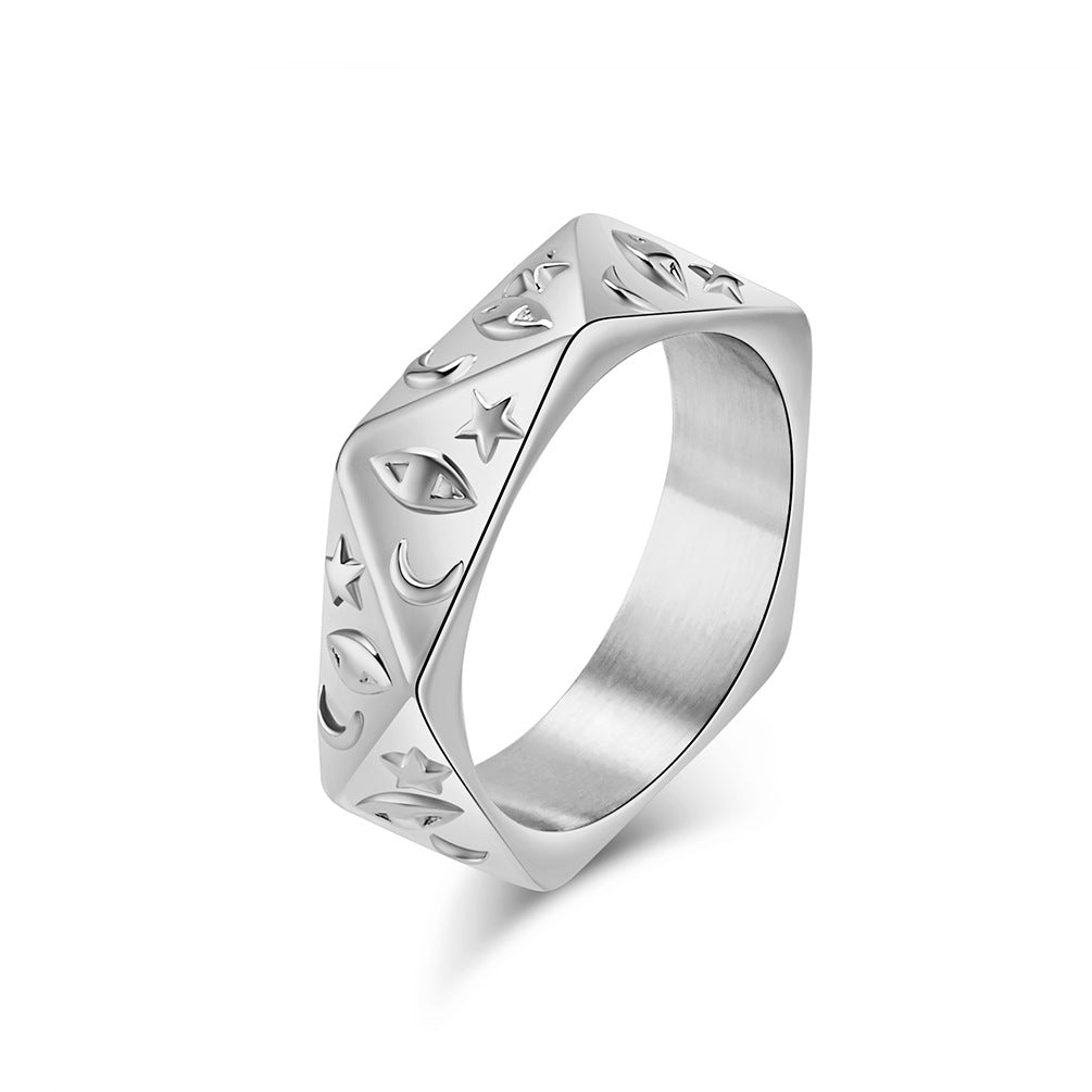 Titanium Steel Stars Moon Eyes Ring for Men's Fashion Wear