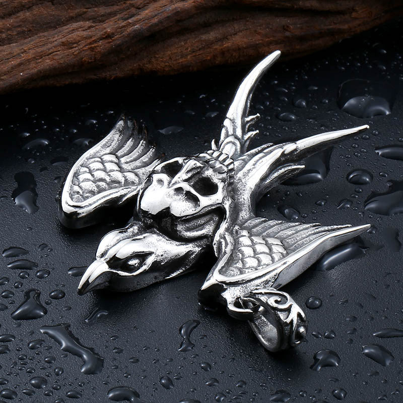 Stainless Steel Skull Swallow Pendant – Men's Titanium Steel Pendant Necklace