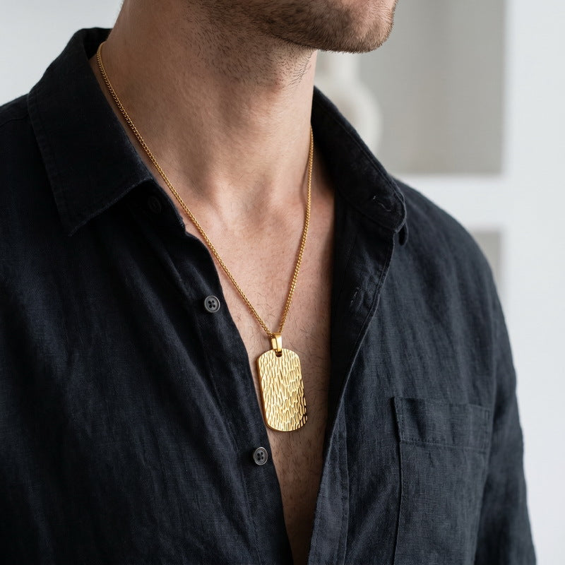 Trendy Retro And Old Hammer Pattern Military Brand Pendant, Fashionable And Water Ripple Necklace