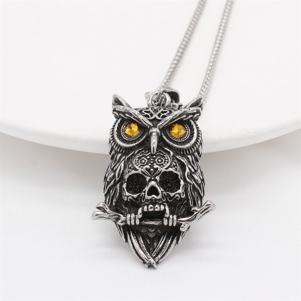 Owl Skull Pendant Titanium Steel For Men And Women Unisex Protection Retro Dark Style Planderful Jewelry