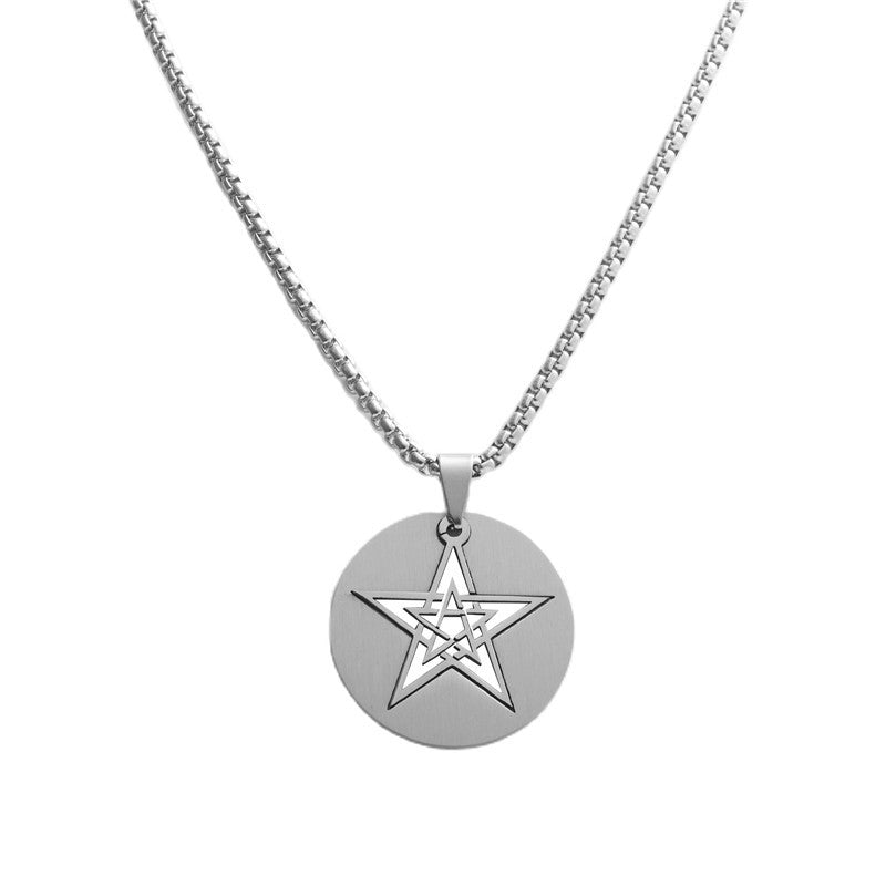 Trendy Men's Hollow Pentagram Pendant Necklace in Titanium Steel