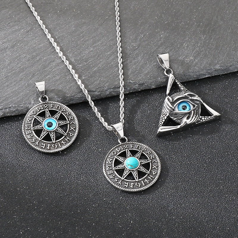Planderful Nordic Viking Pendant for Men Turquoise Octagram