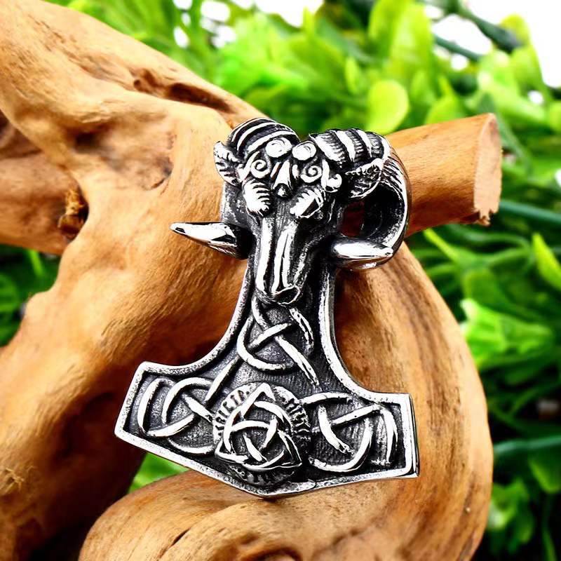 Celtic Knot Viking Pendant with Sheep Head Design in Titanium Steel for Men