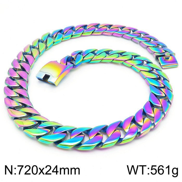 Kalen Titanium Steel 24mm Cuban Chain Trendy Man Necklace, Fashionable Stainless Steel Punk