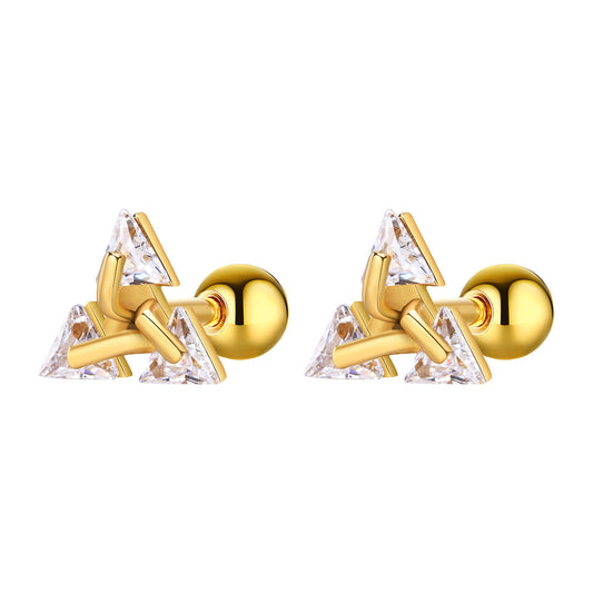 Planderful Mens Stainless Steel Zircon Triangle Earrings