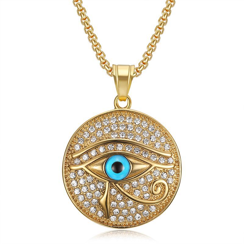 Hip Hop Necklace Eye Of Horus Pendant Planderful Stainless Steel Gold Plated Rhinestones Unisex