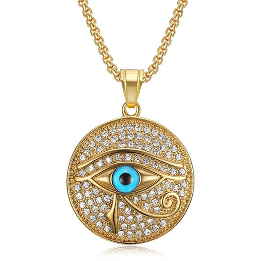 Hip Hop Necklace Eye Of Horus Pendant Planderful Stainless Steel Gold Plated Rhinestones Unisex
