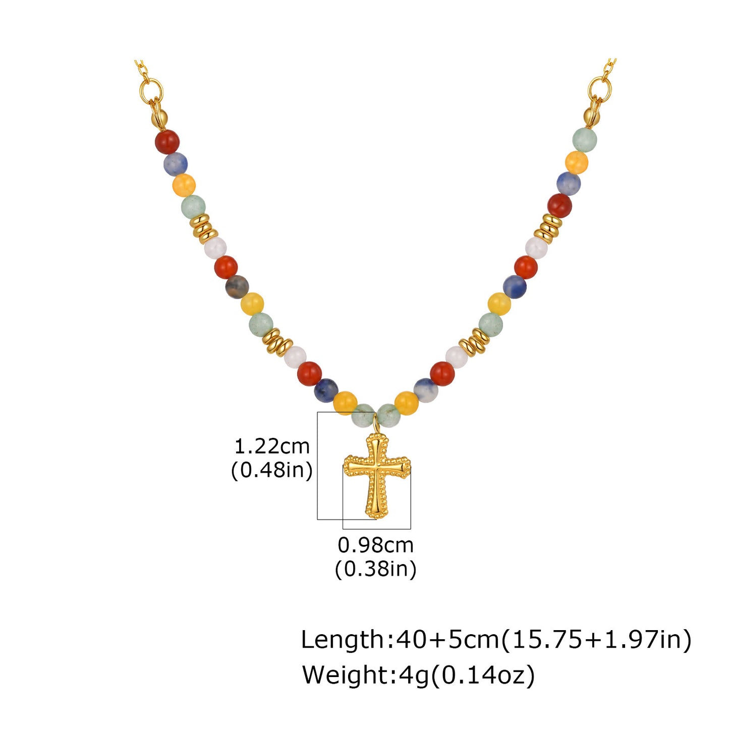 Stainless Steel Colored Natural Stone Bead Cross Cherry Teardrop Heart-Shaped Necklace