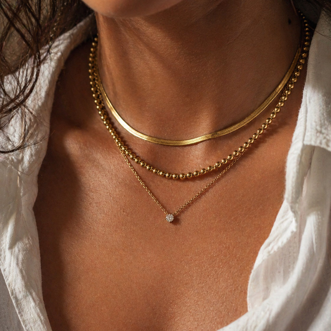 Wind Stainless Steel Snake Bone Chain Round Bead Necklace Micro-Inlaid Zircon Collarbone