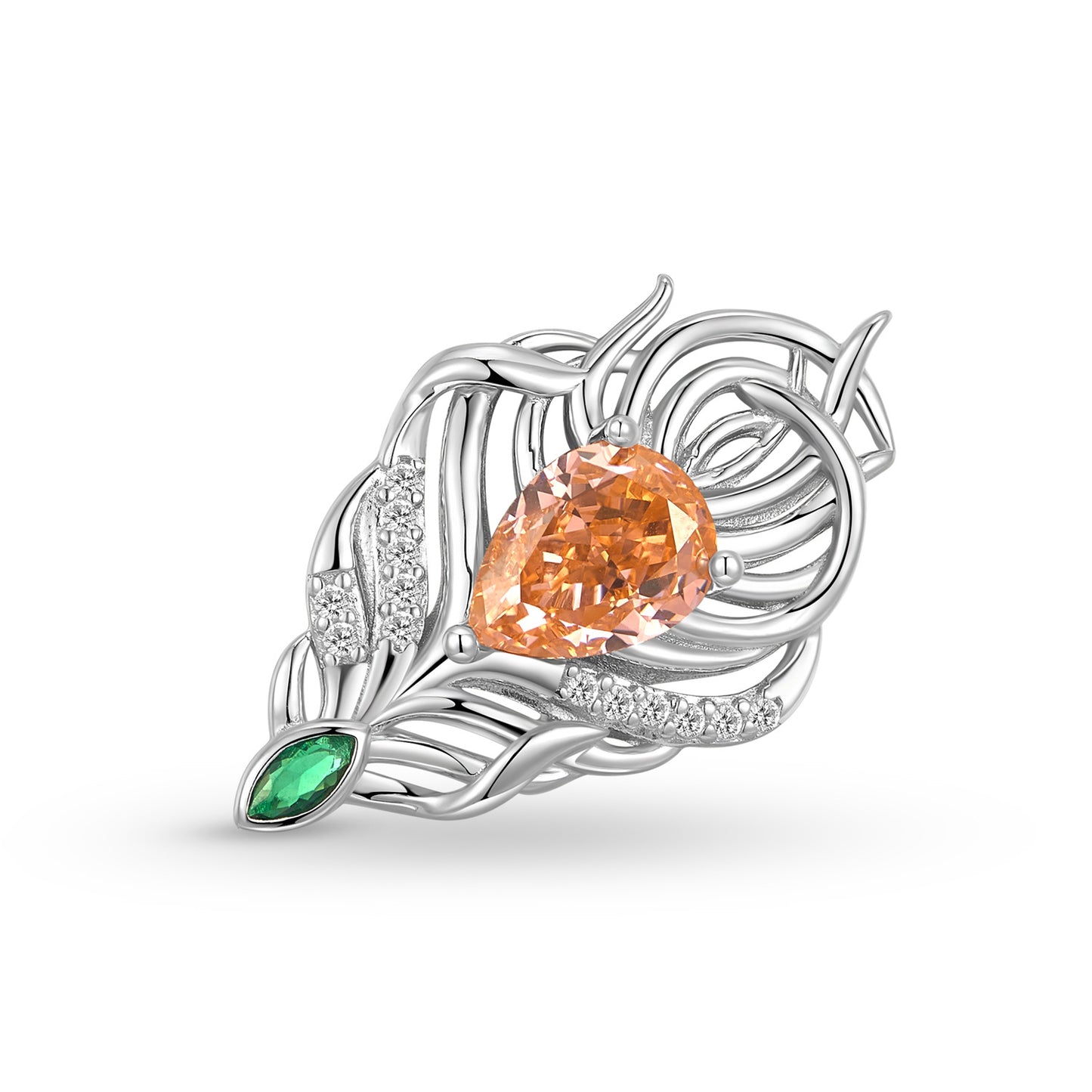 Planderful Everyday Genie – Creative Phoenix Feather Necklace S925 Sterling Silver Inlaid Orange Ice Flower Cut Zircon Niche Design Chain