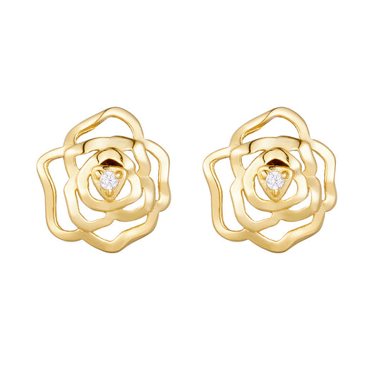 Hollowed Out Roses Silver Stud Earrings