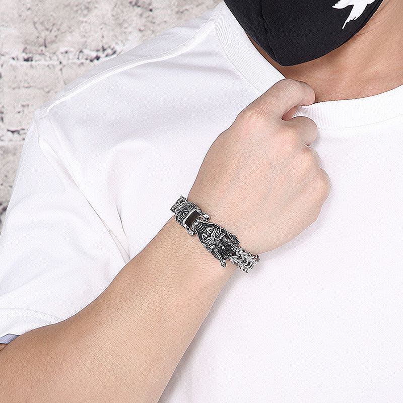 Front & Back Chain Bracelet – Punk Style Smear Casting Zodiac Dragon Head Stainless