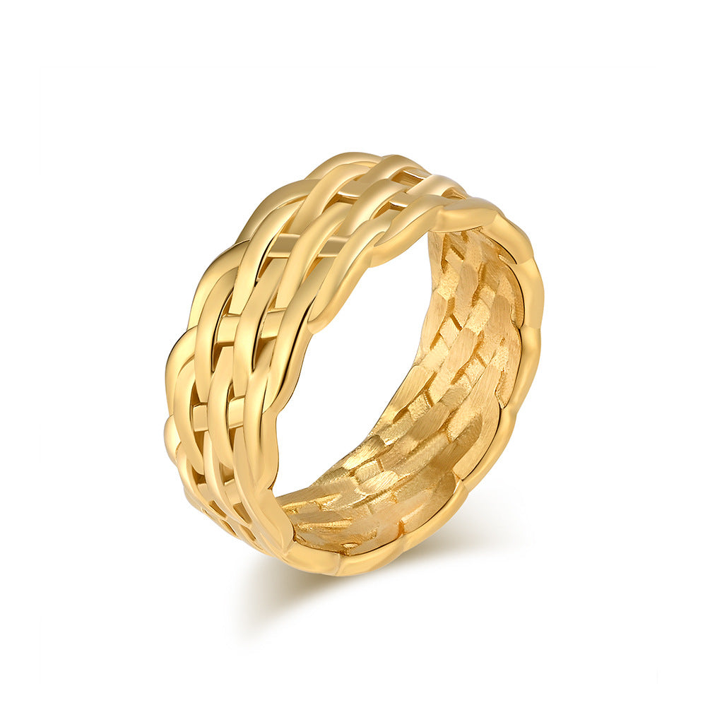 Cold Neutral Style Titanium Steel Braided Ring for High-End Fashion