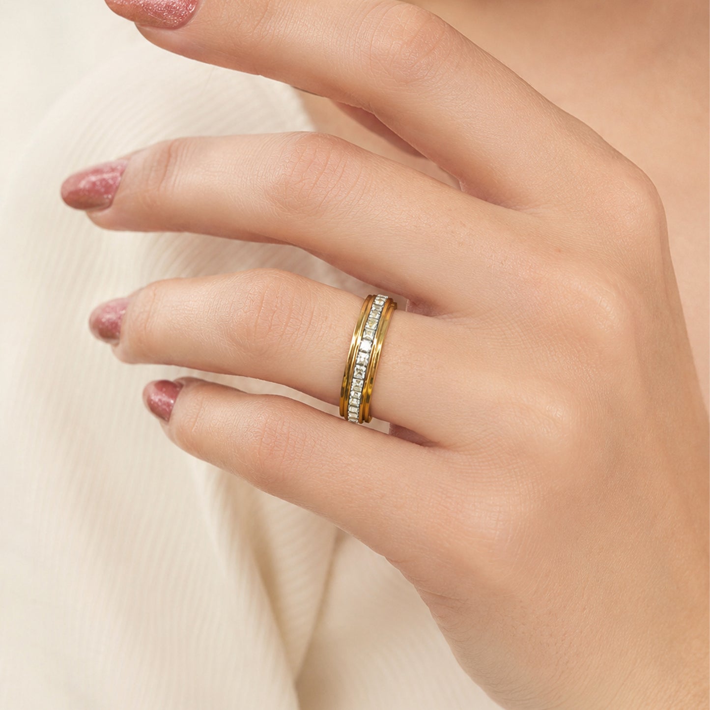 Planderful Rotatable Zircon Square Ring For Unisex Couples, Stainless Steel Modern Jewelry By Everyday Genie