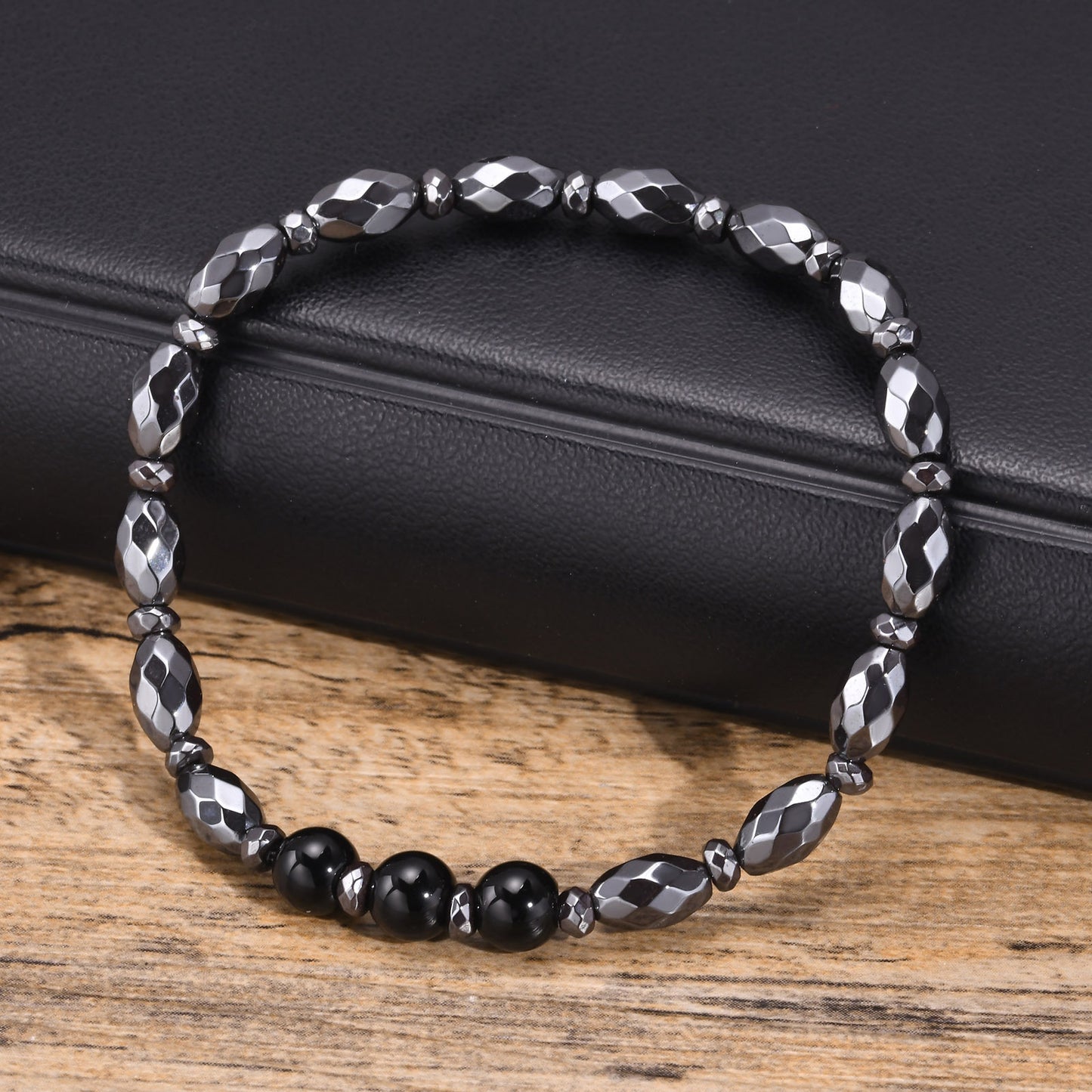 Agate Black Gallstone Oval Beaded Bracelet Men's Fashion
