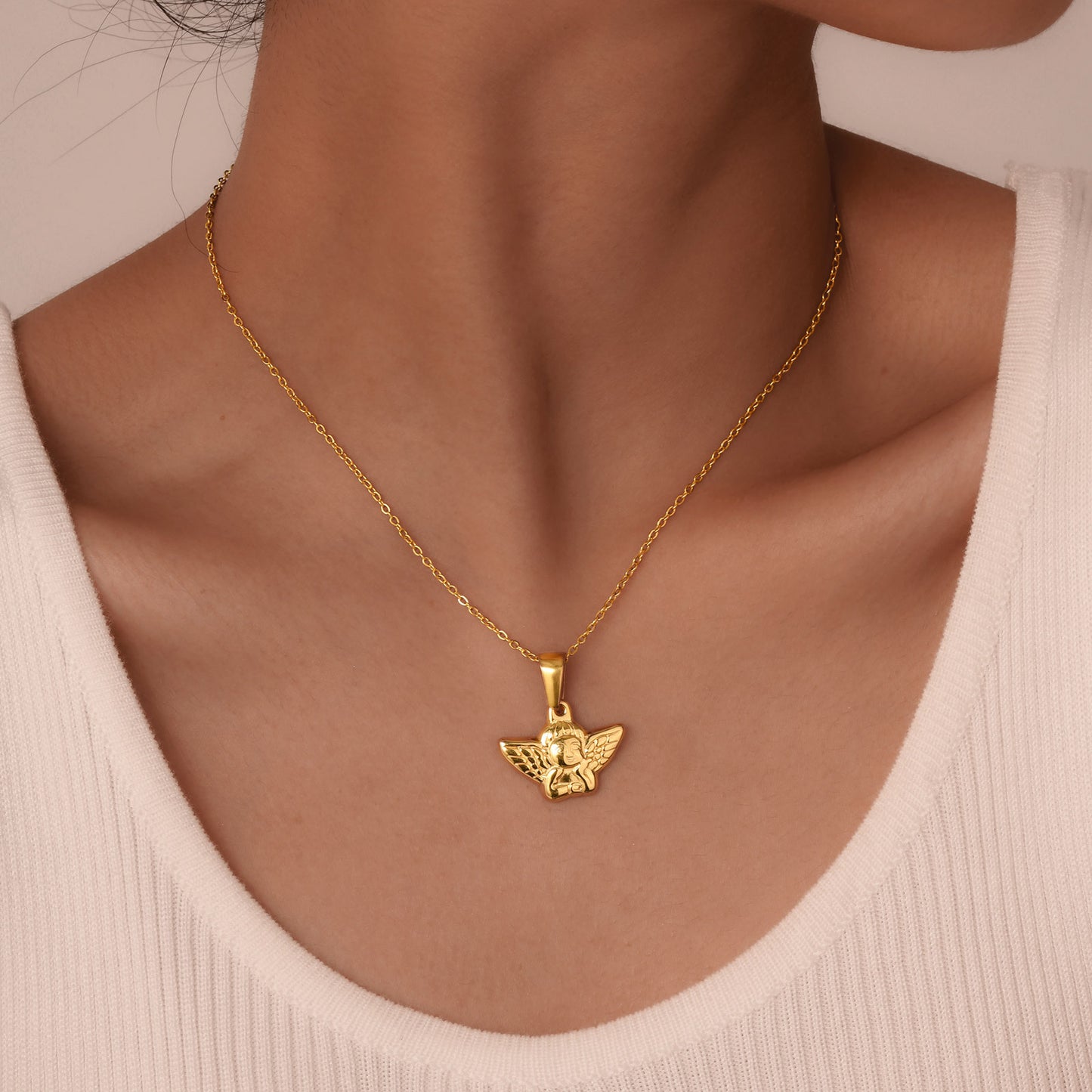 Jewelry Stainless Steel Cross Geometric Angel Pendant Gold Necklace Ladies