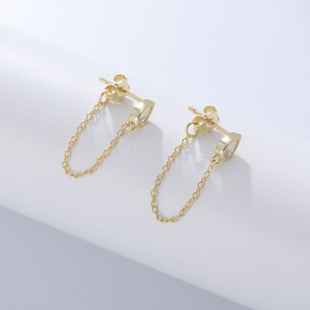 S925 Sterling Silver Drop-Shaped Zircon Earrings Punk Girl Versatile Rear Hanging Versatile Chain