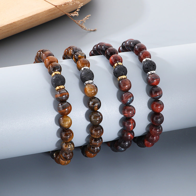 Volcanic Stone Stress-Relief Bracelet – Yellow/Red Tiger's Eye Stone Elastic Rope
