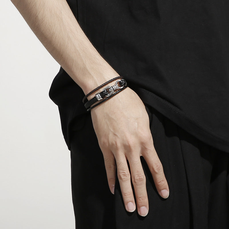 Planderful Leather Rope Woven Men Bracelet Geometric Style