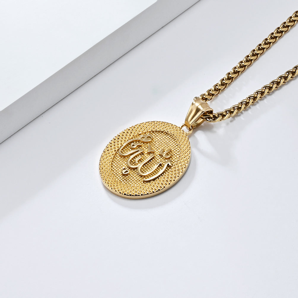 Cross-Border Retro Niche Personalized Titanium Steel Plated 18K Gold Oval Necklace for Men and Women