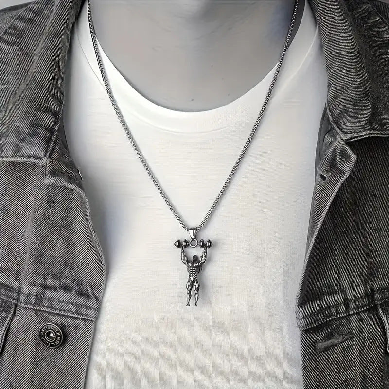 1. Planderful Barbell Necklace Titanium Steel For Men Weightlifting Pendant Hip Hop Style Giftable