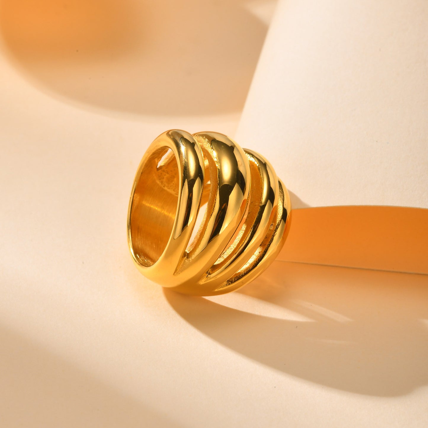 Rings Stainless Steel Multi-Layer Twist Three-Layer 18K Gold Fashion Jewelry