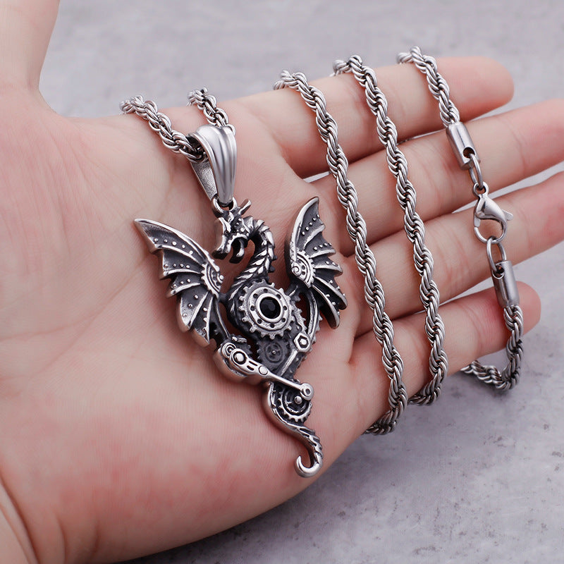 Punk Dragon Pendant for Men - Chinese Zodiac Inspired Stainless Steel Jewelry