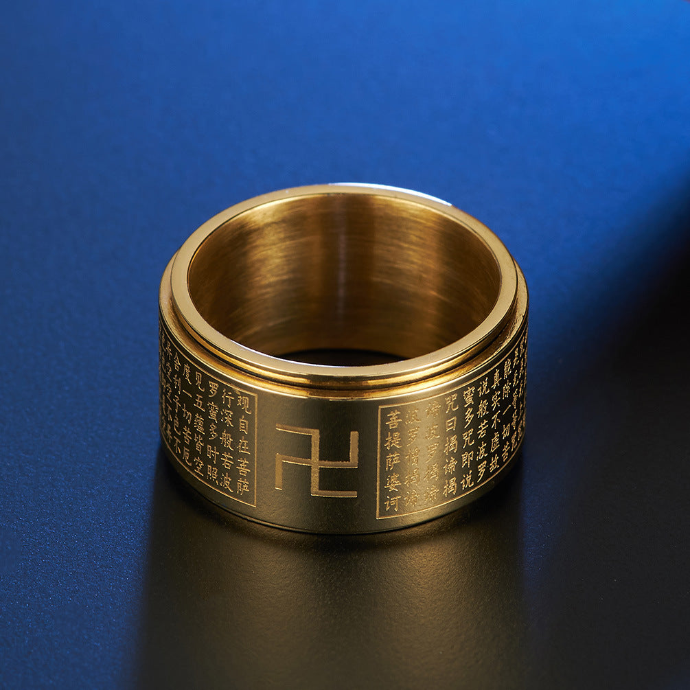 Planderful Men's Rotating Stainless Steel Ring Ethnic Style Rotatable Finger Ring Everyday Genie Jewelry
