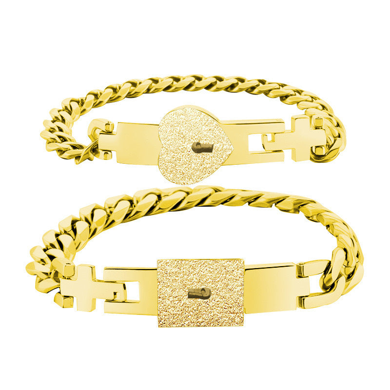Planderful Premium Stainless Steel Couple Bracelet Concentric Lock Key Design for Couples