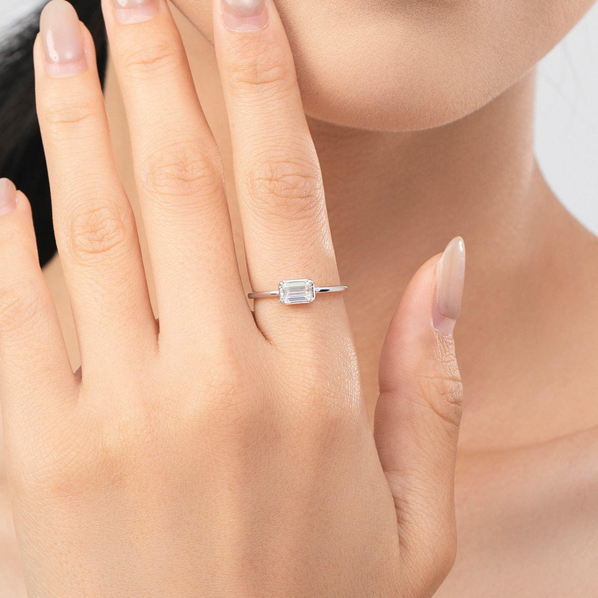 925 Sterling Silver Heart Square Zircon Ring