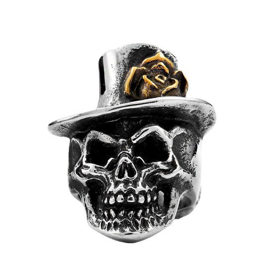 Elegant Magician Rose Skull Stainless Steel Ring for the Daring Man