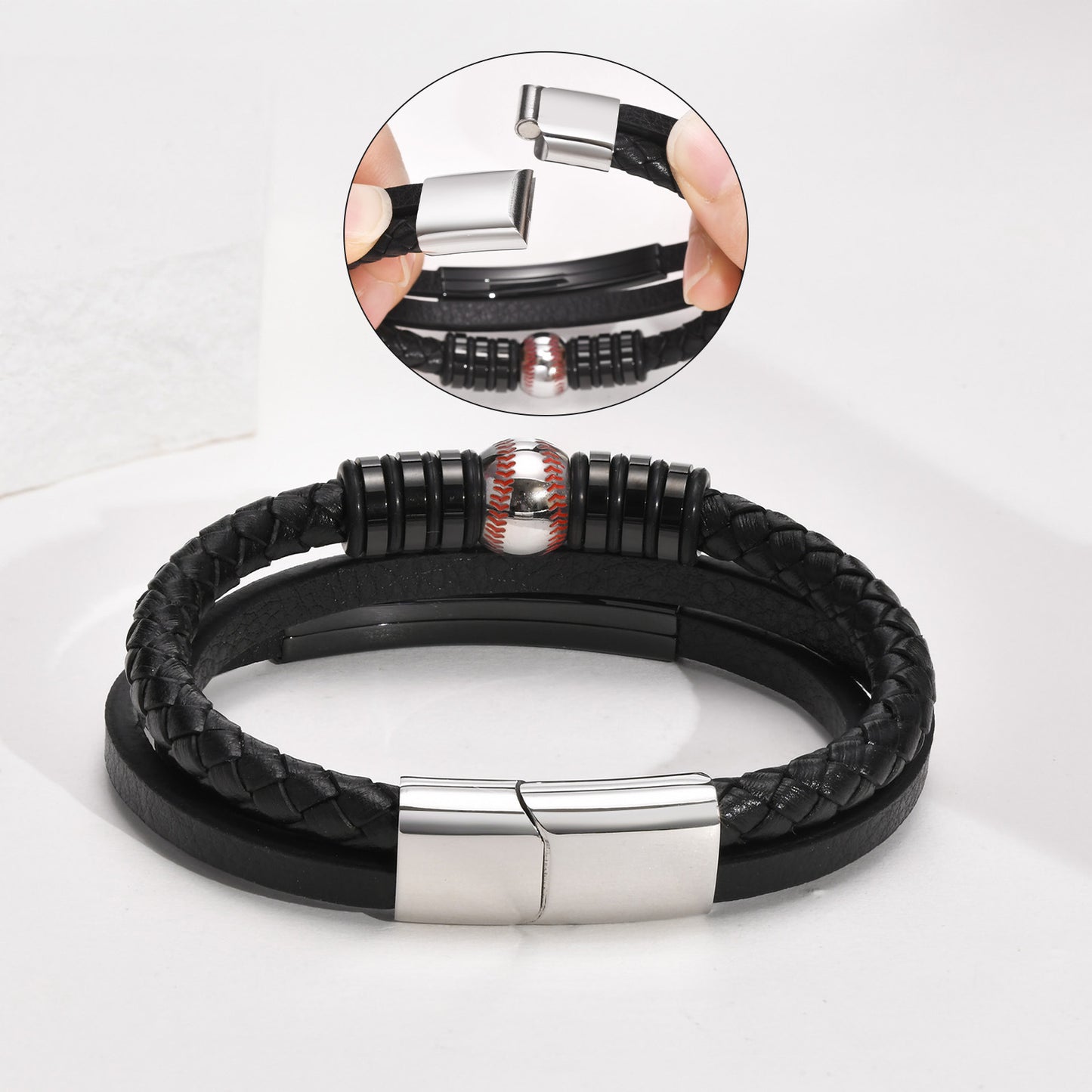 Stainless Steel Curved Baseball Football Bracelet for Men
