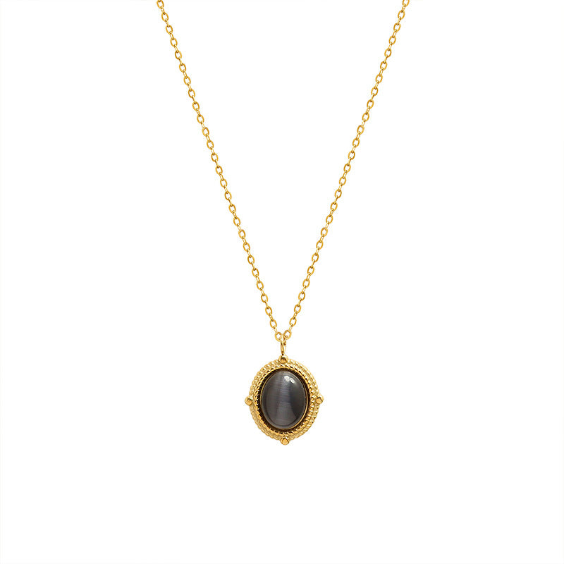 Golden Aura Agate Cat's Eye Pendant Necklace - Hypoallergenic Titanium Steel