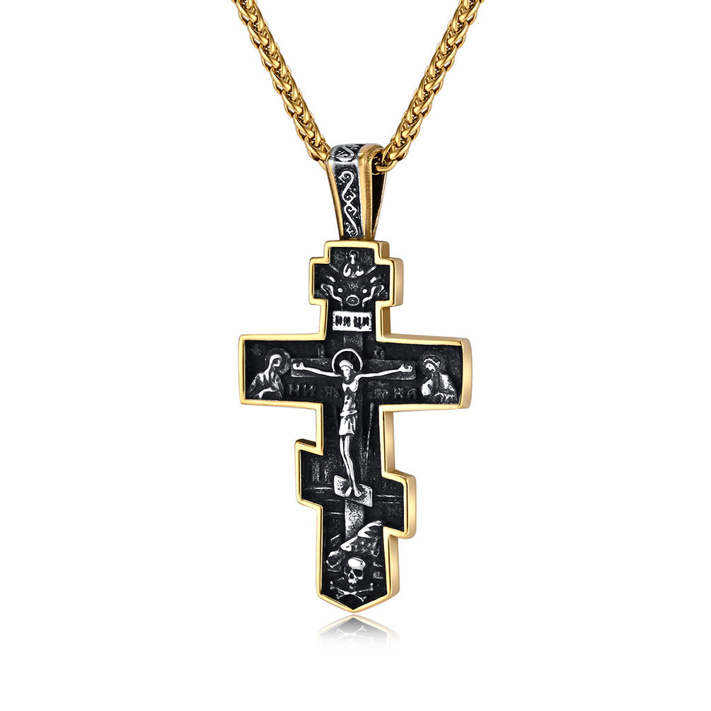 Retro Dongzheng Cross Necklace for Men in Titanium Steel