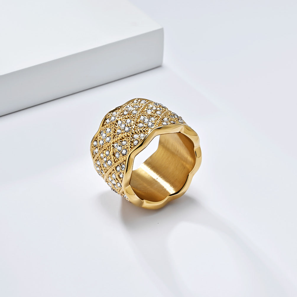 Zircon Ring Unisex Premium Light Luxury Mesh Gold Plated Titanium Steel By Planderful For Him And Her