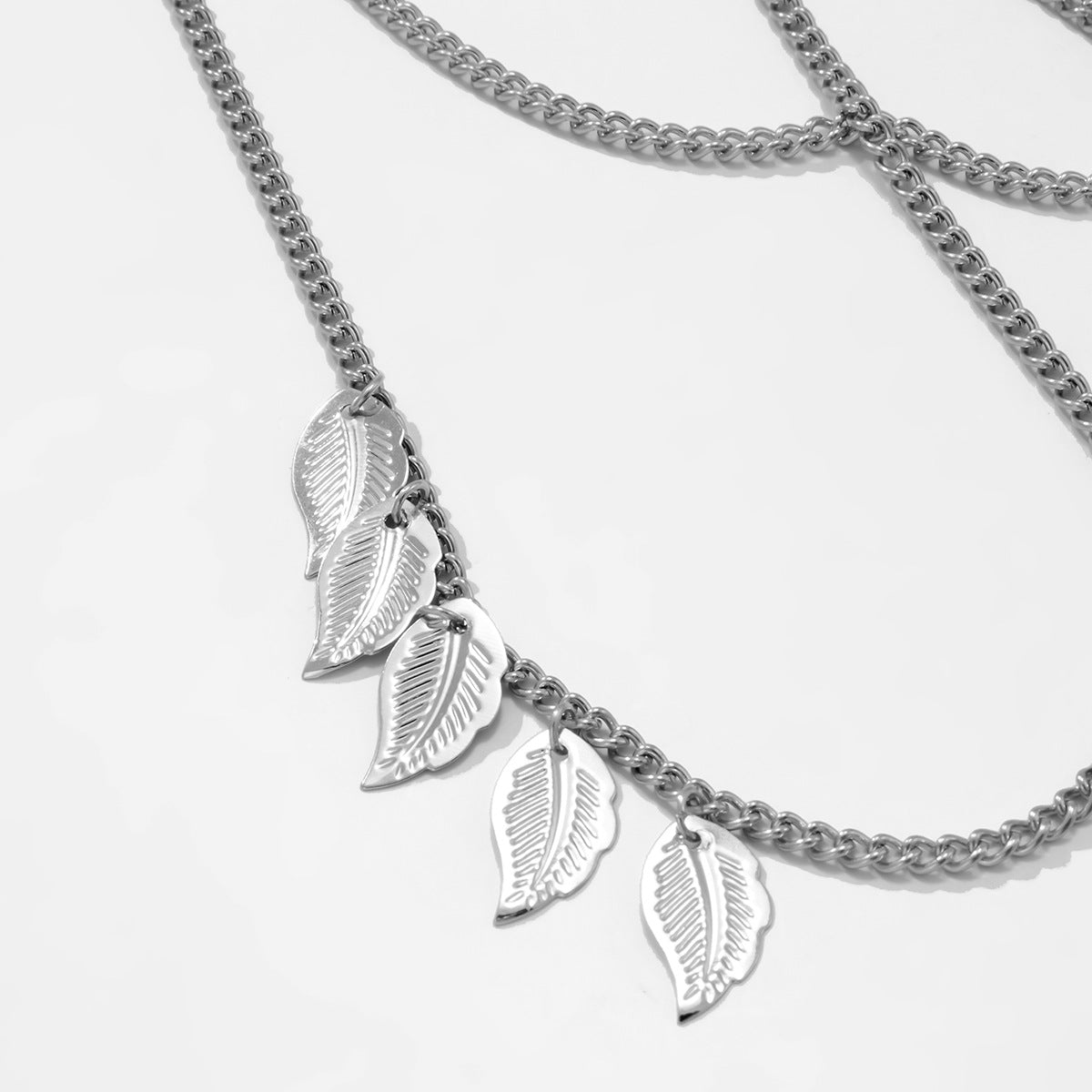 European and American Cross-border Retro Jewelry Multi-layer Punk Body Chain with Metal Leaf Tassel Neck Chain for Women