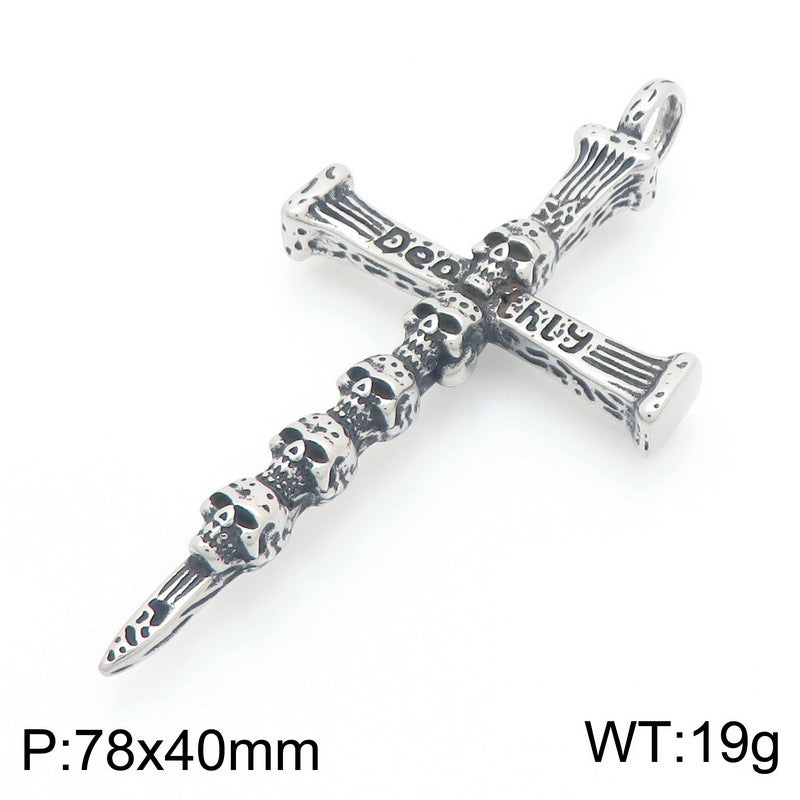Breath Whistle Can Blow Decompression Pendant, Smear Ghost Head Cross Stainless Steel Necklace
