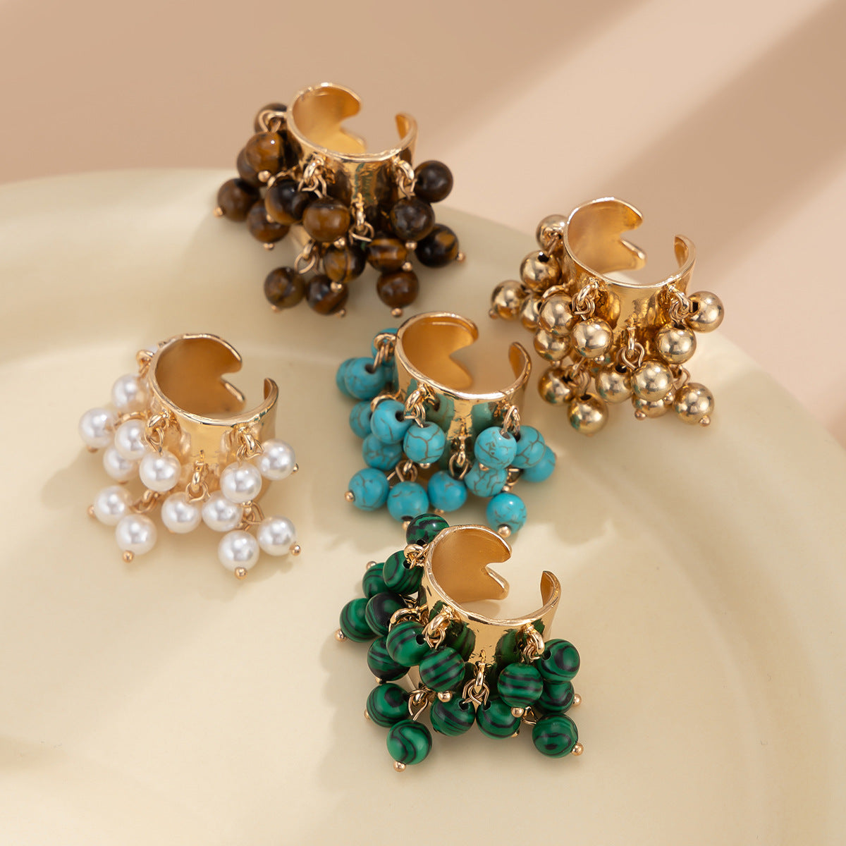 Planderful Boho Pearl Fringe Ring For Women Turquoise Accent Statement Jewelry Vienna Verve