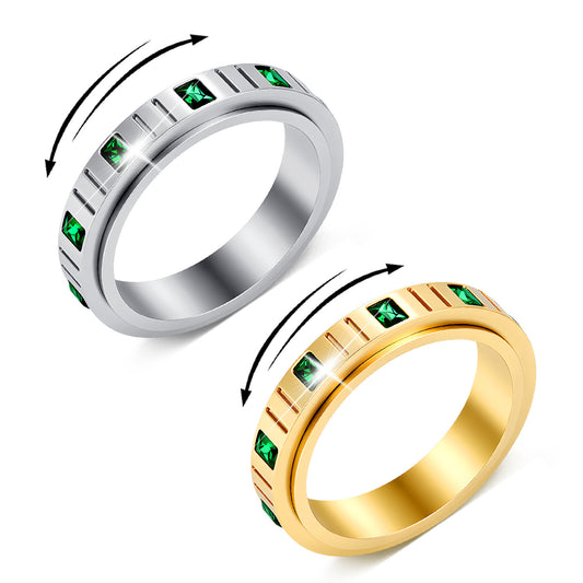 Planderful Everyday Genie Green Zircon Stainless Steel Decompression Ring For Women And Men Light Luxury