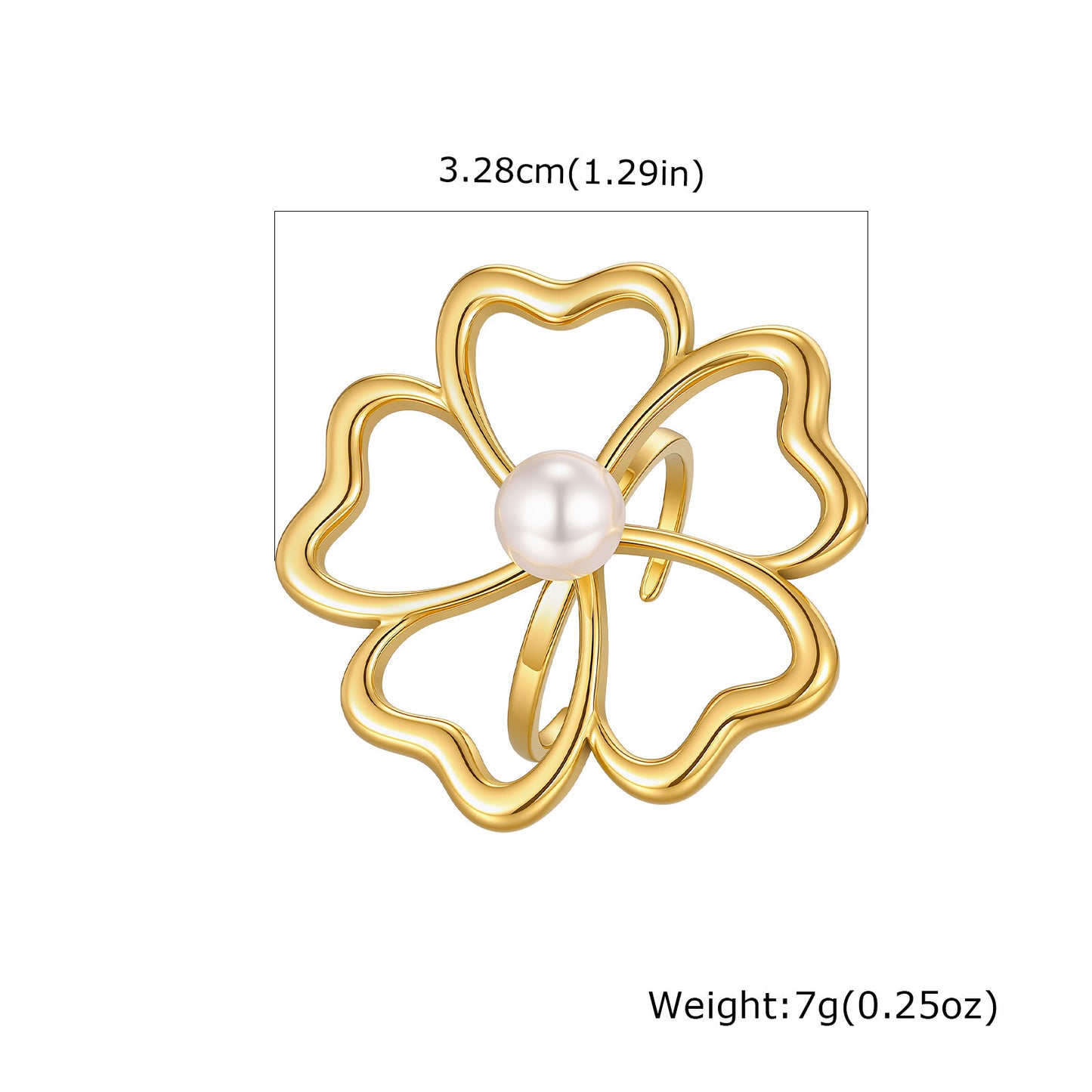 Metal Hollow Flower Imitation Pearl Necklace – Stainless Steel Elegant Ring